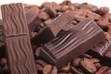 Coffee beans and chocolate cut