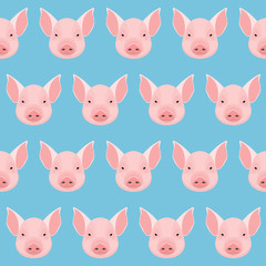 Cartoon pig portrait seamless pattern background.