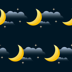 Naklejka na ściany i meble Good night vector seamless pattern background. Cartoon moon, sta