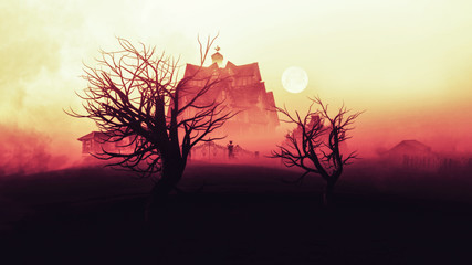 Haunted house  in creepy night 