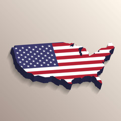 3D like picture of USA territory with United States flag on background