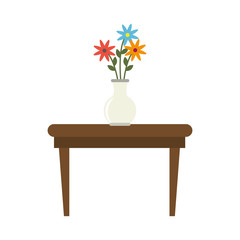 tea table with vase of flowers  wood furniture  interior decoration vector illustration