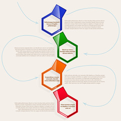 four color hexagonal frames for text or infographics.
