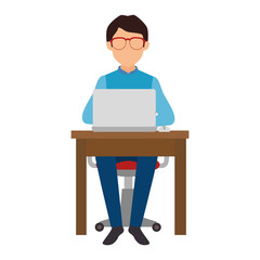 man person working office and business place workplace furniture vector illustration