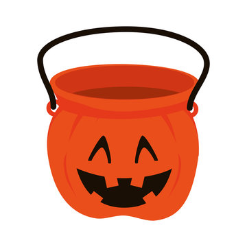 Pumpkin Bucket Of Halloween Season Trick Or Trick Vector Illustration