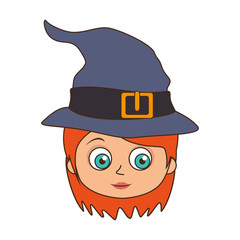 cute girl kid in a witch costume halloween season vector illustration