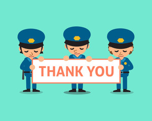 Cartoon policemen holding thank you sign