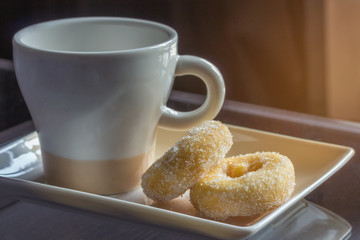 Coffee and donuts at breakfast