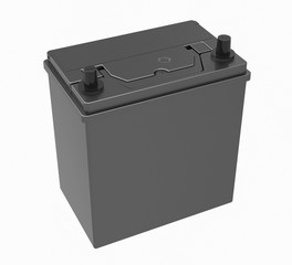 3D black car battery with black caps on white