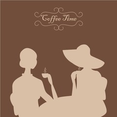 Obraz na płótnie Canvas Lady's coffee time. On the picture silhouettes of two women are represented during coffee time in coffee colors
