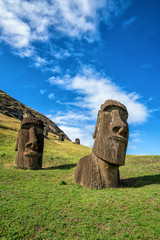Moai statues in the Rano Raraku Volcano in Easter Island, Chile