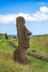 Moai statues in the Rano Raraku Volcano in Easter Island, Chile