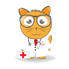 cat doctor in medical coat and glasses. Vector