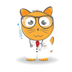 cat doctor in medical coat and glasses. Vector