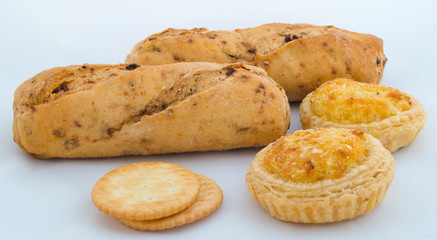 Isolated assortment of bread .