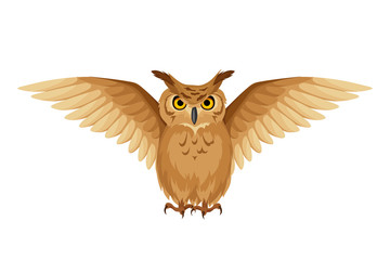 Naklejka premium Vector brown owl with open wings isolated on a white background.