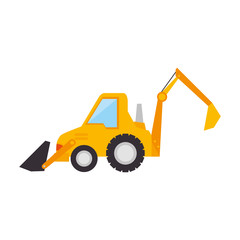 excavator loader construction machine truck vehicle industry yellow vector illustration