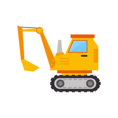 excavator truck construction yellow vehicle machinary scoop vector illustration