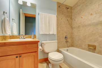 Bathroom interior with marble tile wall trim
