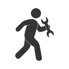 worker construction man with wrench tool builder building vector illustration