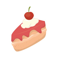 piece of cake cherry dessert food pastry bakery sweet cartoon vector illustration