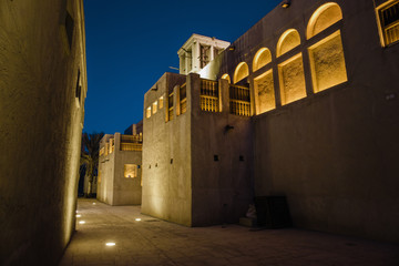 Night view of the streets of the old Arab city Dubai UAE