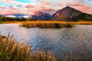 Vermilion Lakes Sunset near Banff - obrazy, fototapety, plakaty