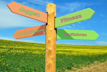 Richtungsschild Sportarten
