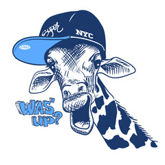 vector illustration print with giraffe images and text, suitable for printing on a t-shirt or sweatshirt, sketch © rosovskyi