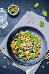 pumpkin quinoa black beans spinach Feta salad with pumpkin seeds
