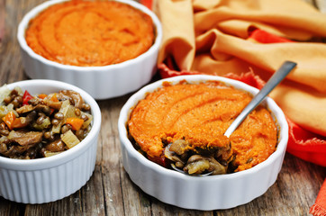 vegan green lentil mushroom sweet potato Shepherds pie