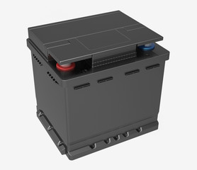 Fototapeta premium 3D black car battery with red and blue caps on white