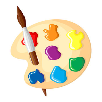 Paintbrush and palette of paints icon