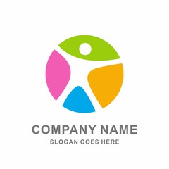 Colorful Abstract People Shape Movement Freedom Vector Logo Design Template
