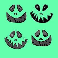 cartoon anime monster face with big toothy smile and sticking out tongue Vector Illustration