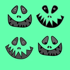 Fotobehang cartoon anime monster face with big toothy smile and sticking out tongue Vector Illustration © Danila Pugachev