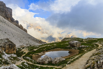 Lago di Lavaredo, Cadini di Misurina range in National Park Tre Cime di Lavaredo. Dolomites, South Tyrol. Location Auronzo, Italy

