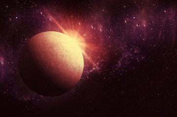 Obraz na płótnie Canvas planet with sunrise on the background of stars