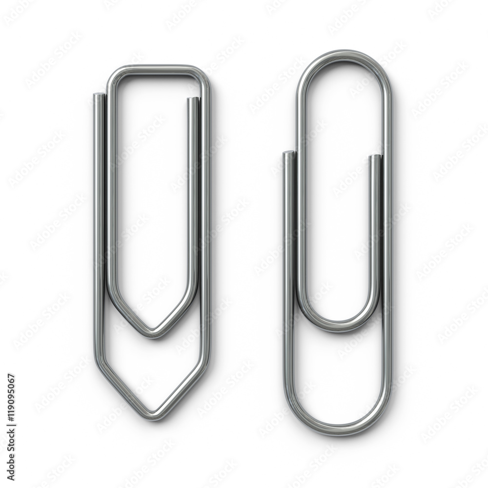 Fototapete paper clips.rounded.angled.3d rendering.isolated on white background.top view.