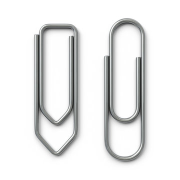 Paper Clips.Rounded.Angled.3D rendering.Isolated on white background.Top view.