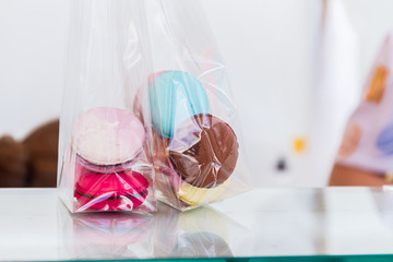 Set of different french cookies macaroons macaroons in a paper b