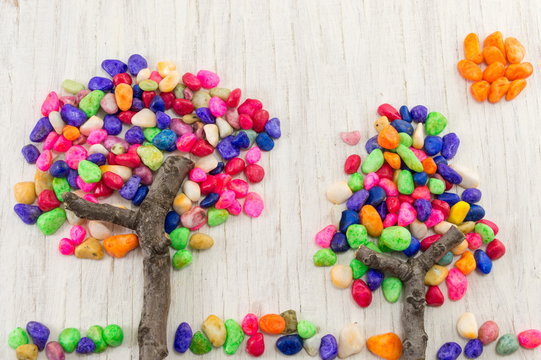 Colorful rocks forming a tree shape