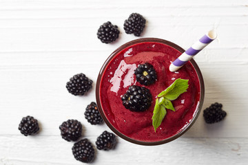 Glass of blackberry smoothie