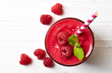 Glass of raspberry smoothie