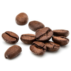 roasted coffee beans isolated in white background cutout
