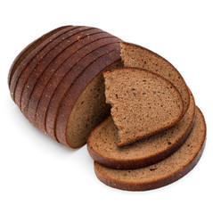Fresh sliced rye bread loaf isolated on white background cutout