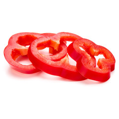 Red sweet bell pepper slices isolated on white background cutout