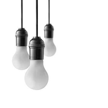 Hanging light bulbs isolated on white background