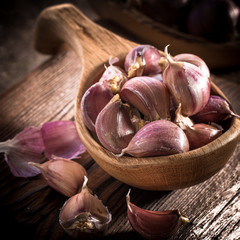 garlic bulb on rustic wooden background