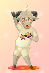 Disco fun crazy sheep illustration, happy club dance, freehand drawing doodles vector illustration